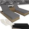 tectake® Set 2 x Lettino Alluminio, Poly Rattan, Lettini Prendisole, Lettini da Giardino, Tavolo Giardino, Sdraio Prendisole, Sedia, Involucro Protettivo, 2 Federe - Naturale