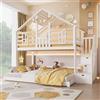 NNJN Letto a castello, 90x200cm + 140x200cm, design a casa, design con finestra, scaletta contenitore, letti di varie misure, senza materasso, bianco + naturale((Bianco + Naturale)-B)