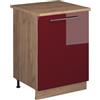 Vicco Mobiletto base cucina Fame-Line, Bordeaux lucido/Rovere dorato, 60 cm 1 anta con piano di lavoro
