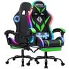 HOFFREE Sedia da gaming a LED con altoparlanti Bluetooth, illuminazione RGB, ergonomica, massaggiante, per PC, con poggiapiedi, sedia da gioco per adulti, verde e nero