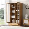 Soweiz Vetrina in vetro per ufficio, libreria, mensole non regolabili, cassetti push-to-open, 80 x 40 x 160 cm, colore legno