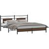 QZZCED Struttura per letto in legno rovere marrone 160 x 200 cm con testiera e rete a doghe, base di stoccaggio, telaio in acciaio resistente e stabile per camera da letto