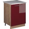 Vicco Mobiletto base cucina Fame-Line, Bordeaux lucido/Rovere dorato, 60 cm 1 anta con piano di lavoro