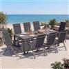 Devoko Set Tavolo e Sedie da Giardino 9 Pezzi, Composto da Tavolo 189 cm in Alluminio e 8 Sedie Pieghevoli, Tavolo da Giardino con Finitura a Vena di Legno con Sedie da Terrazza, Balcone, Grigio