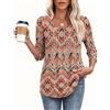 MOLERANI Maglie a Maniche 3/4 da Donna, Bluse con Collo Rotondo, Casual e Ampie per L'Estate, Camicia con Pieghe Frontali Mare di Fiori Blu L
