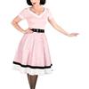 Generisch Abito da donna alla moda anni '50, stile rockabilly, taglie forti, vintage, a maniche corte, scollo a V, stile retrò, per carnevale, per feste, O rosa., XXXXL