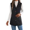 Generisch Gilet lungo da donna in velluto a coste doppiopetto con risvolti, elegante gilet termico con tasche, elegante blazer vintage, O nero., M