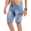Oanviso Pantaloncini di Jeans Short da Uomo Skinny Ripped Pantaloni Corti in Denim Dritti Stretti Rotti Bermuda Jean Shorts Strappato Moda Estivi Pantalones A Azzurro M