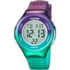 Calypso Orologio Digitale Unisex - Gomma Viola - Vetro ad Alta Resistenza - Data e Calendario Cronografo Doppio Fuso Orario Luce Allarme 12/24 ore - Color Splash - K5841/2