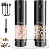 Kotopa Macina Sale e Pepe Elettrico Ricaricabile, Macinapepe Elettrico con Macinino in Ceramica a 5 Livelli Regolabile, Base, Luci LED, 100mL - Set da 2 (Nero)