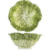 H&H Set 2 Bowl Verza in Stoneware Decorate - Ciotole per Insalata o Dessert - Ceramica Resistente - 17x7h cm - Design Foglia di Verza Elegante