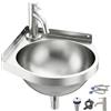 Hocomay Lavabo angolare in acciaio inox con rubinetti per acqua calda e fredda, 21 x 21 x 15 cm, montaggio a parete, triangolare, salvaspazio, lavello singolo per cucina, camper, bagno, toilette