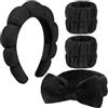 ALIIP Fascia per Capelli per il Trucco del Viso da Donna, 4 Pezzi Fascia per Capelli con Fiocco in Morbida Spugna, Adatta per Doccia, Yoga, Sport e Cura Quotidiana della Pelle (Nero)