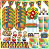 NONE Nuovo kit di decorazioni per feste di compleanno con blocchi di costruzione Blocchi di costruzione colorati Stoviglie Sfondo Palloncini Forniture Set decorativo per bambini