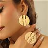 YM Orecchini brasiliani color oro con anello Set di gioielli per feste Design scavato Grandi orecchini Anello da dito Set da 2 pezzi per fidanzamento