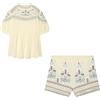 Willshela Set da 2 pezzi alla moda per donna, t-shirt ricamate e mini pantaloncini vintage con cerniera laterale, completi da donna chic