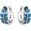 CYCUFF S925 Orecchini a cerchio con piuma blu in argento sterling, orecchini portafortuna, gioielli da donna, regali originali e alla moda per anniversario