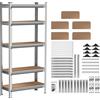 NONE Scaffale metallico a 5 livelli, regolabile in altezza 75x30x170cm, portata fino a 300kg, scaffale con pannelli in legno per garage, cantina, officina, ripiani per officina