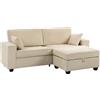 HOMCOM Divano angolare 3 posti con contenitore in velluto a coste, Beige | Aosom Italy