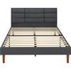 HOMCOM Letto 140x200 cm con testiera imbottia a griglia e contenitore, Grigio | Aosom Italy
