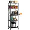 Housolution Carrello da Cucina a 5 Ripiani, Carrello Portaoggetti con Cestino in Metallo e Organizer per Tagliere e Coperchi Estraibili, Scaffale con Ripiano in Legno per Cucina, Dispensa, Bagno