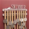 Qthrone Porta medaglie Nuoto Doppio - Medagliere da Parete Swimming inox spazzolato - Swimmer Medal Display Holder