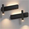 Klighten 2PCS Led Applique da parete Interno, 3W+3W Lampada da Parete 2 Flames, 3000K Luce da parete Con 2 interruttore, Faretto Rotondo 330°/60°Orientabile, Alluminio, Soggiorno, Luce calda, Nero