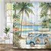 Dazzlewall Tenda Doccia Vintage Camping 180 x 180 cm, Camper Spiaggia Palma Costa Tenda Bagno, Impermeabile Antimuffa Tessuto con 12 Ganci