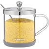 XiaoShenLu Vasetto per condimento in vetro borosilicato ad alto contenuto di vetro Vasetto per condimento, cucchiaio e coperchio combinati, 350 ml