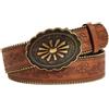 CALFOVERA Cintura Da Cowboy In Rilievo In Pelle PU Marrone Da 1.23 m X 3.8cm Stile Western Stile Country Da Cowgirl con Fibbia In Lega A Forma di Fiore Ovale Retrò Regolabile Vintage per Uomo Donna