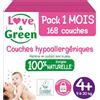 Love & Green - Pannolini per neonati sani ed ecologici - Taglia 1 (2-5 Kg) - Confezione da 1 mese (138 strati) - Assorbente, anti-perdite e senza ingredienti indesiderati