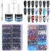 Kalolary Kit Nail Art Foil di Natale - 20 Lamine Foil Tema Natalizio + Colla Foil + Penna Pressa + Forbici - Decorazione Unghie con Fiocchi di Neve, Babbo Natale, Renne per Manicure DIY o Salone
