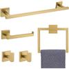YACVCL Set di accessori da bagno in oro spazzolato, 5 pezzi, 60 cm, portasciugamani per bagno, portasciugamani in acciaio inox SUS304, montaggio a parete