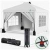VOUNOT® Gazebo 3x3m Pieghevole con 4 Parti Laterali Rimovibili, Gazebo da Giardino Tenda Padiglione Sistema di Clic Pop-up con 4 Sacchi di Sabbia di Peso e Sacca di Trasporto, Colore Bianco