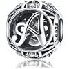 Yashuo Ciondolo a forma di lettera dell'alfabeto (A-Z), in vero argento Sterling 925, per braccialetti Pandora Lettera A
