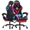 HOFFREE Sedia da gaming a LED con altoparlanti Bluetooth, illuminazione RGB, ergonomica, massaggiante, per PC, con poggiapiedi, per adulti, colore: rosso/nero