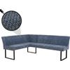 Mendler Panca angolare HWC-O82, sala da pranzo, stoffa ciniglia/tessuto ecologico (310 g/m²) metallo 159x210 cm - blu