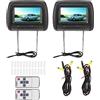 Ausla Monitor Video LCD con Poggiatesta Regolabile da 2 Pezzi da 7 Pollici Display MP5 Nero per Lettore DVD per Auto con Telecomando