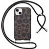Yoedge Leopardata Cover con Cordino per iPhone 15, Aesthetic Disegni Motivo Corda, Sottile Morbido Silicone Laccio Custodia Antiurto Case con Tracolla Collana Catena per iPhone 15 6,1,Marrone