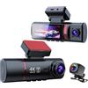 KANDUO Dash Cam 4K a 3 canali per auto, app WiFi integrata con GPS Tracker DVR per auto, 2160P + 1080P + 1080P IR visione notturna videoregistratore, 360 gradi di protezione panoramica WDR super