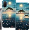 WUACYEAMING Custodia Compatibile con TCL K70 XE,con Slot Carte PU Pelle Portafoglio Libro Case Antiurto Bumper Motivo Magnetica Flip Protettiva Resistente delfino