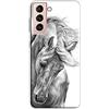 Mixroom - Cover Custodia Back case In TPU Silicone Morbido Per Samsung Galaxy S22 Fantasia Cavallo Bianco E Nero M597