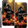 WUACYEAMING Custodia Compatibile con TCL K70 XE,con Slot Carte PU Pelle Portafoglio Libro Case Antiurto Bumper Motivo Magnetica Flip Protettiva Resistente Gatto di zucca