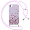 Yoedge Cover con Cordino per iPhone 16e/SE 4/SE 2025 6,1, Aesthetic Disegni Fiori Custodia con Corda Tracolla Laccio Collana, Ultra Sottile Silicone TPU Antiurto Protettiva Case per iPhone 16e, Viola
