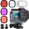 YALLSAME Custodia impermeabile per GoPro Hero 13 12 11 10 9 con 4 filtri e 2 adattatori di espansione, custodia subacquea, fotografia subacquea da 59,7 m, accessori GoPro, ideale per immersioni