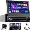 Hikity [4+64GB] Hikity Android Autoradio 1 Din 7 Pollici Manualmente Flip Out Schermo con Wireless Carplay, Stereo Auto Bluetooth con Android Auto,GPS,WiFi, FM RDS, Retrocamera
