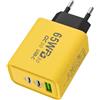 higyee Presa adattatore USB - Adattatore di ricarica rapida | Adattatore di ricarica per telefono cellulare 65 W con 3 porte | Caricatore da parete per la casa, 100-240 V