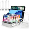ELAORY Stazione di ricarica per più dispositivi, 6 porte USB multi dispositivi, stazione di ricarica per famiglia, stazione di ricarica per iPhone, iPad, telefoni cellulari e tablet (argento, 6 cavi