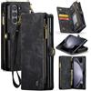 XIMAND Custodia a portafoglio per Samsung Galaxy Z Fold 7 con 5 scomparti per carte e 2 scomparti per contanti,chiusura magnetica,tasca con cerniera,accetto da polso,portapenne S - Nero