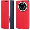 Shantime Custodia Flip in a Righe Classiche Compatibile con Oukitel WP55 5G, Chiusura Magnetica Invisibile e Slot Carta, Design a Contrasto(Rosso)